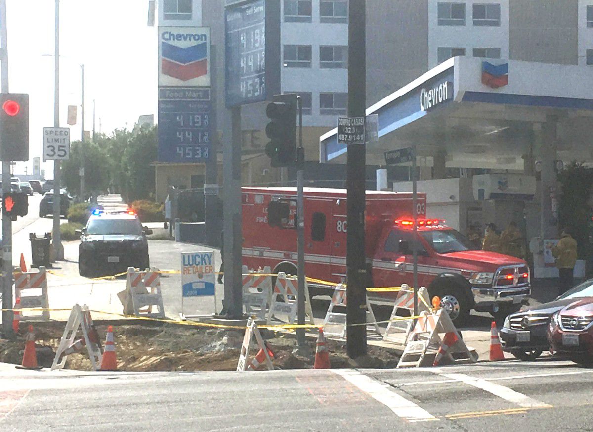 LAFD and LAPD units at Chevron Station in Echo Park